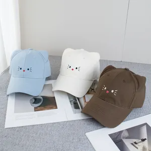 Cappellini da baseball carini con orecchie di gatto 3D ricamate in blu e crema