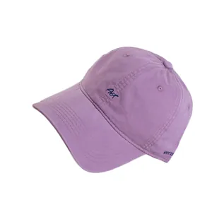 Minimalist lilac cotton baseball cap featuring blue Art embroidery and curved brim