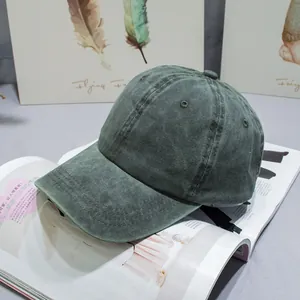 Vintage gewaschene olivgrüne Baseballkappe aus Baumwolle mit strukturierter 6-Panel-Form