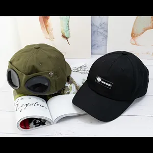 Casquette de baseball aviateur unisexe avec lunettes et écusson en vert armée et noir