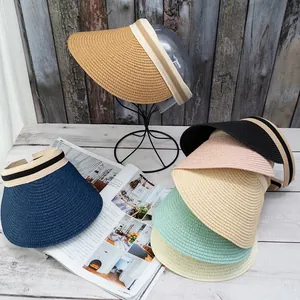 Straw open top sun visor hats in various colors for outdoor beach travel protection