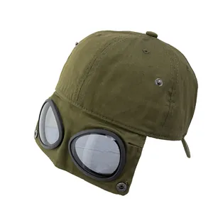 Casquette aviateur vert armée avec lunettes intégrées pour un style urbain et rétro