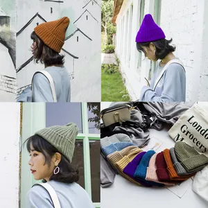 Damen Einfarbig Strickmütze Herbst Winter Warm Gerippte Wollmütze Lässig Einfach Slouch Beanie Mode Accessoire
