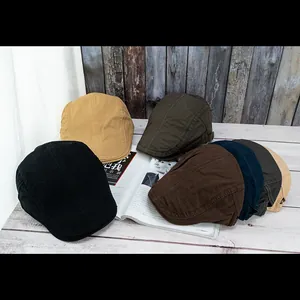 Classic cotton flat caps in multiple colors including black khaki and navy blue