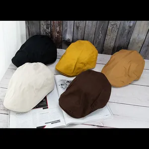 Set of five retro cotton flat caps for women in black, ginger, beige, coffee, and khaki