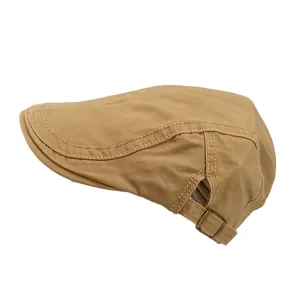 Classic khaki cotton flat cap with adjustable metal buckle and durable twin stitching