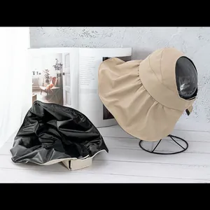 Women's UV protection wide brim sun hat with vinyl coating for outdoor sunshade use