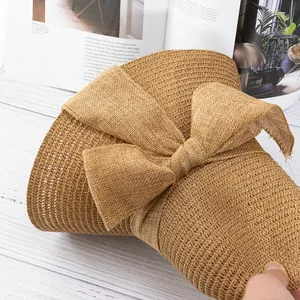 Chapeau de soleil pliable en paille pour femme avec grand nœud pour plage d'été