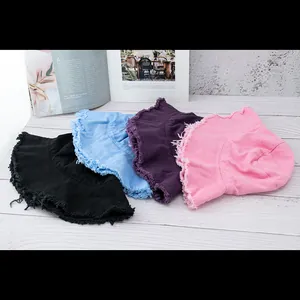 Vintage Denim Fischerhut mit Fransenrand Set in Schwarz, Blau, Lila und Rosa