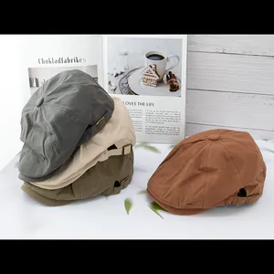 Classic cotton octagonal beret hats in charcoal, beige, olive and caramel colors
