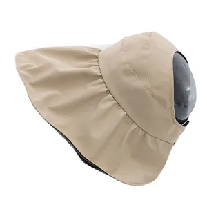 Khaki wide brim sun hat with ruffled edges and UV protection for summer outdoor use