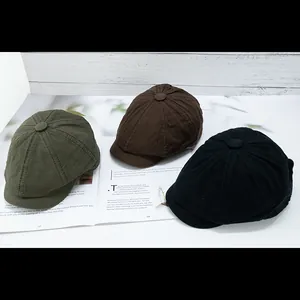 Classic cotton octagonal caps shown in army green, dark brown and black colors
