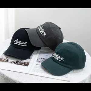 Classic cotton baseball caps with Andyou embroidery in black, grey, and dark green colors