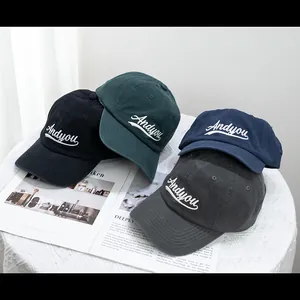 Andyou embroidered cotton baseball caps in black, green, navy, and charcoal grey