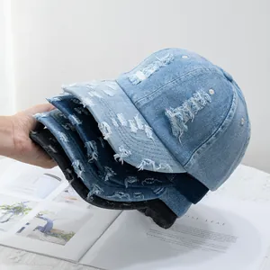 Washed Denim Distressed Baseball Cap Ripped Vintage Streetwear Adjustable Sun Hat For Men Women Outdoor Peaked Cap