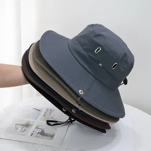 Quick Dry Wide Brim Outdoor Sun Hat Breathable Fisherman Bucket Hat With Windproof Chin Cord For Fishing Hiking Camping