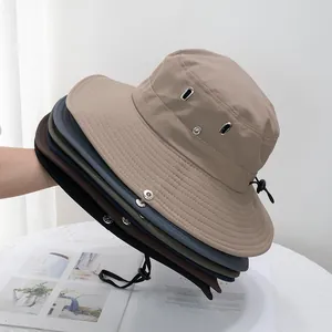 Stack of quick-dry wide brim sun hats with metal eyelets and adjustable chin straps