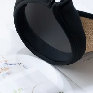 Straw sun visor hat with wide brim, thick sweatband and breathable woven texture