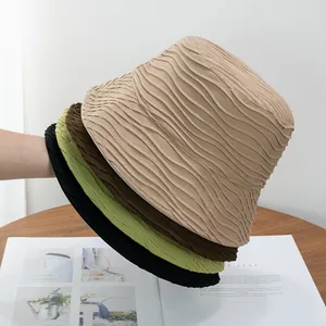Koreanischer Stil Wende Anglerhut Damen Herren Wellenmuster Plissee Sonnenschutz Fischerhut Faltbar Lässig Reise Sonnenhut