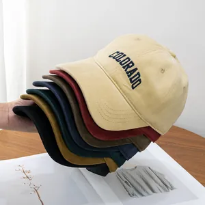 Unisex Brushed Cotton Colorado Letter Embroidery Baseball Cap Adjustable Retro Casual Sun Hat For Large Head Men Women