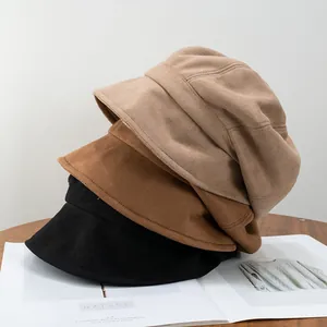 Chapeau Bob en Suède Rétro pour Femmes Élégant Style Français Chapeau Pile Automne Hiver Chaud Pliable Couleur Unie Mode