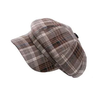 British style vintage brown plaid newsboy cap for men and women in classic wool blend