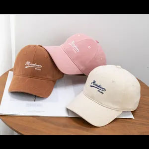Brushed cotton baseball caps in brown, pink and beige with Mizoobean embroidery