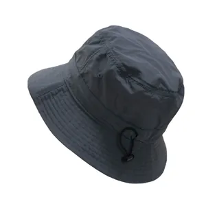 Unisex dark grey waterproof bucket hat with adjustable drawstring for outdoor sun protection