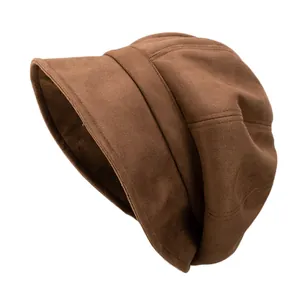Chapeau cloche élégant pour femme en daim marron foncé avec surpiqûres rétro chic