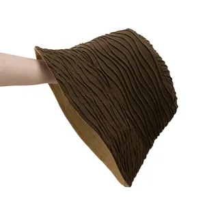 Doppelseitiger Fischerhut mit Wellenstruktur in Dunkelbraun und Khaki für Damen