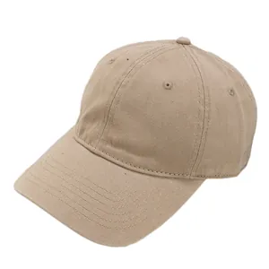 Minimalist washed cotton baseball cap in khaki, featuring a soft top and curved brim design