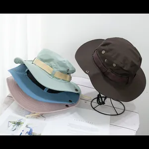 Wide brim outdoor sun hats in multiple colors with windproof ropes and metal eyelets