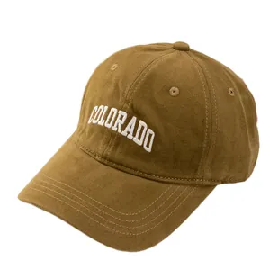 Khaki cotton baseball cap with Colorado embroidery and minimalist curved brim design