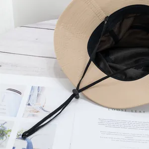 Khaki quick-dry sun hat for men with wide brim and adjustable chin strap for hiking