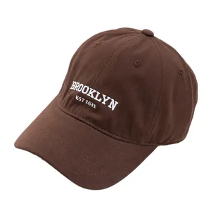 Japanese retro style cotton baseball cap in dark brown with Brooklyn white embroidery