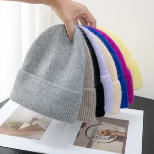 Berretto in Maglia Invernale da Donna Caldo in Misto Pelo di Coniglio Tinta Unita Morbido Elastico Moda Quotidiana All'aperto