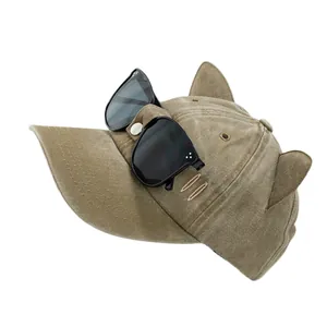 Casquette de baseball vert kaki créative avec oreilles de chat et lunettes de soleil
