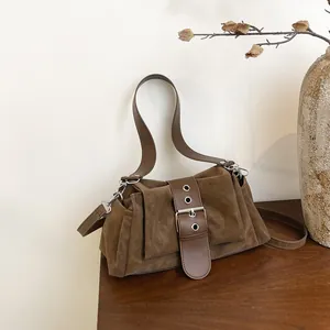 Vintage Buckle PU Leather Shoulder Bag For Women Casual Pleated Underarm Bag Versatile Commute Crossbody Bag Handbag