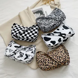 Women Fashion Nylon Underarm Bag With Animal Print Butterfly Checkered Pattern Chic Shoulder Bag For Daily Streetwear Gift