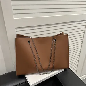 Large Capacity Women Tote Bag Litchi Grain Faux Leather Chain Strap Shoulder Bag Urban Minimalist Underarm Bag For Daily Office Commuting