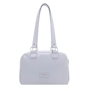 Bolso tote de cuero azul claro de gran capacidad con correas largas para almacenamiento