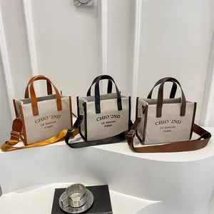Borsa Tote da Donna in Tela e Pelle Sintetica con Stampa di Lettere Borsa a Tracolla Pendolare Stile Minimalista Francese
