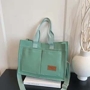 Sac Fourre-tout en Toile de Couleur Unie Grande Capacité pour Femmes Sac à Main Décontracté Minimaliste Avec Bandoulière Réglable