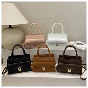 Litchi pattern leather handbags in five colors with elegant golden oval twist locks