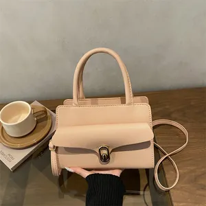 Women Pebbled Texture Handbag Gold Metal Lock Minimalist Korean Style Shoulder Crossbody Bag Fashion Office Commuter Purse