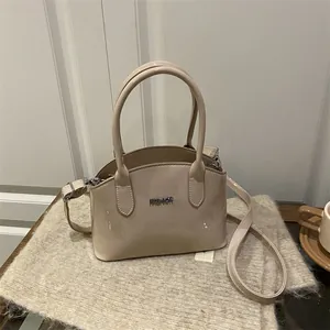 Women Glossy Patent Leather Shell Handbag Fashion Metallic Letter Decor Top Handle Crossbody Bag Small Glossy Shoulder Purse