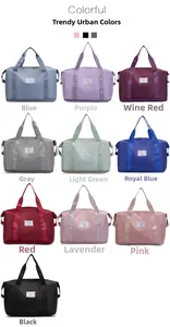 Overview of available colors for large capacity travel bags including pink and blue