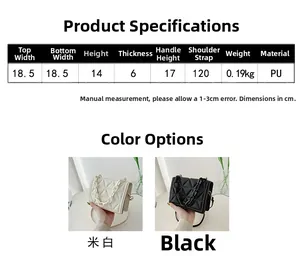 Size chart for the chic PU leather square bag with thick acrylic chain handle details