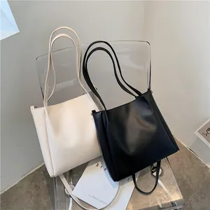 Women Large Capacity PU Leather Tote Bag Minimalist Shoulder Crossbody Bag Solid Color Fashion Handbag For Daily Commuting