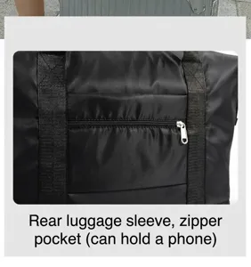 Macro detail of waterproof travel bag back sleeve for luggage handles with phone pocket